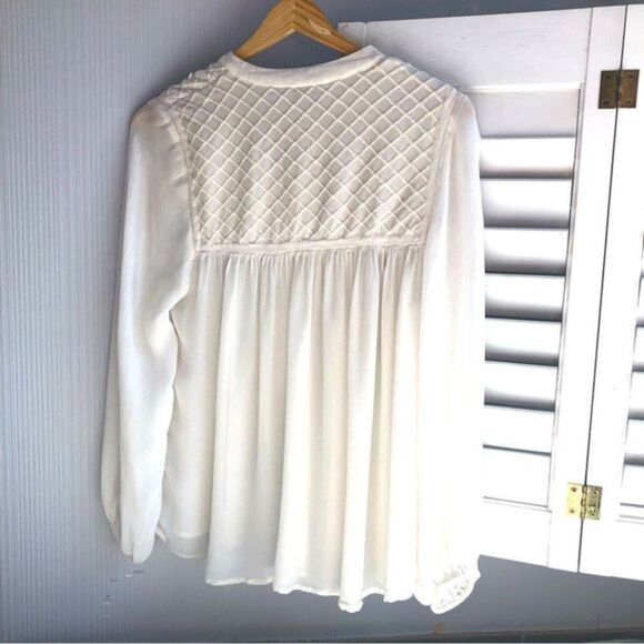 Lucky Brand sheer ivory flowy blouse bead embellishment woman’s size S - Picture 2 of 6